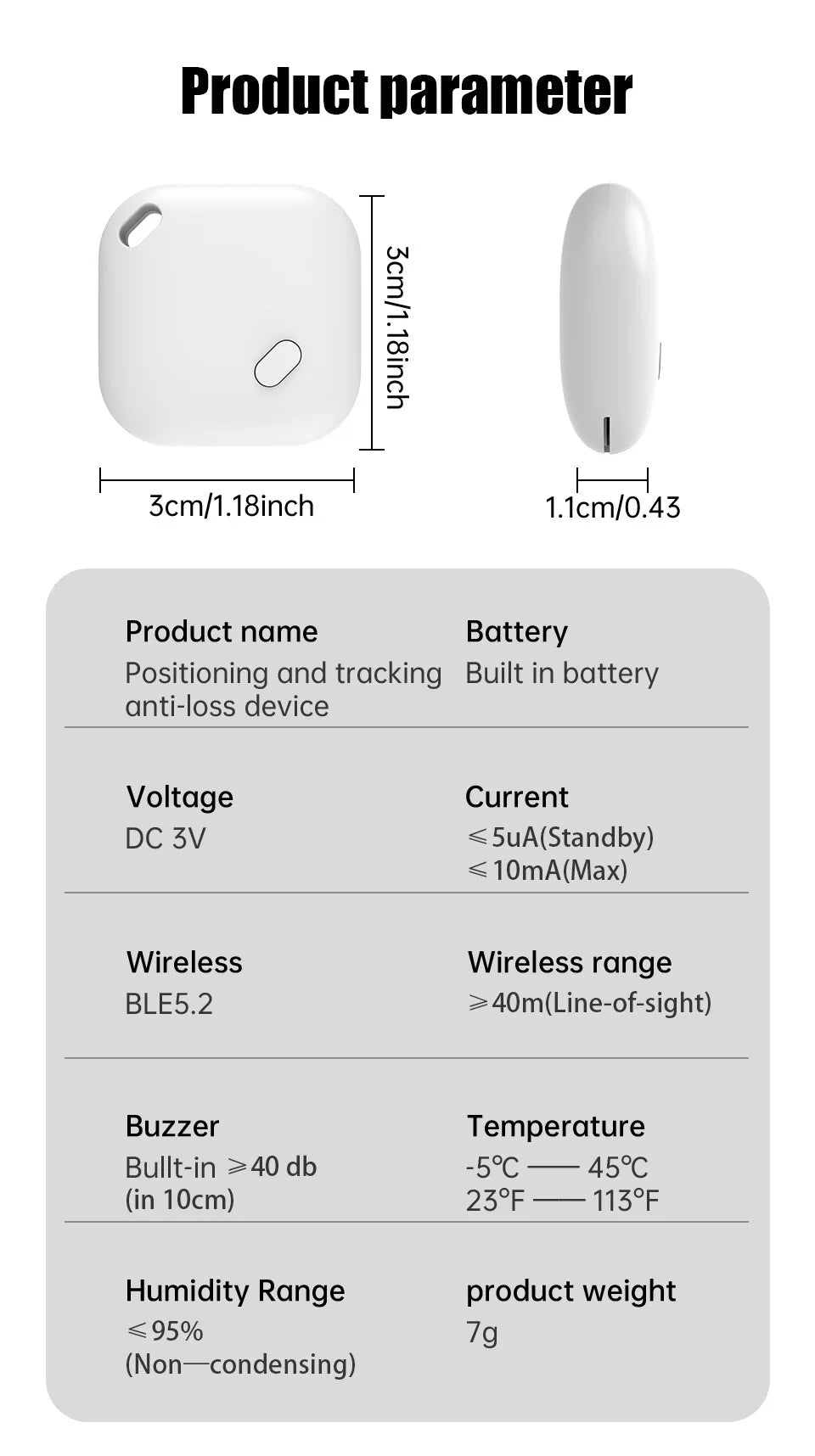 ידידותית לסביבה Smart Bluetooth Mini Square IOS System Pet GPS