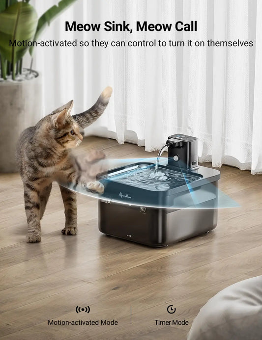 Eco-Friendly Downy Paws 2.5L Automatic Stainless Steel Water Fountain 4000mAh Wireless Drinker Battery Sensor 2 In 1 Dispenser Food Feeder