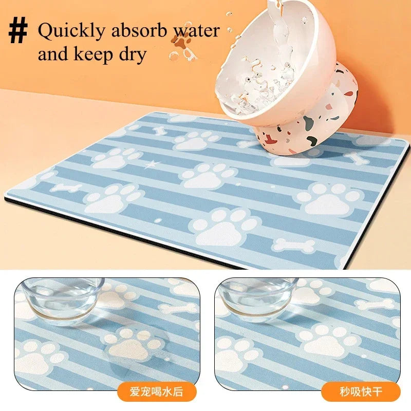 Eco-Friendly Absorbent Cute Food and Water Bowl Placemat No Stains Pet Feeding Mat