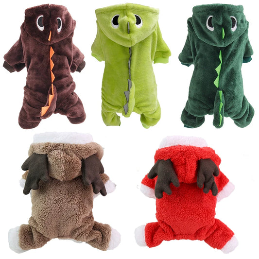 Eco-Friendly Dinosaur Winter Dog Jacket Christmas Coat Comfort Pet Clothing