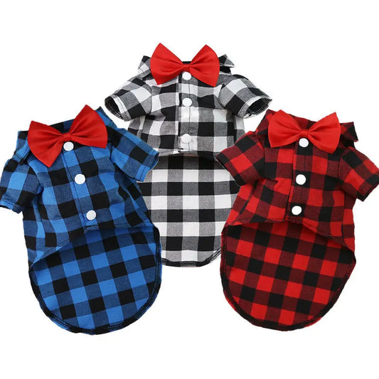 Eco-Friendly Plaid Bowtie Dog Shirt Breathable Summer Pet Clothing