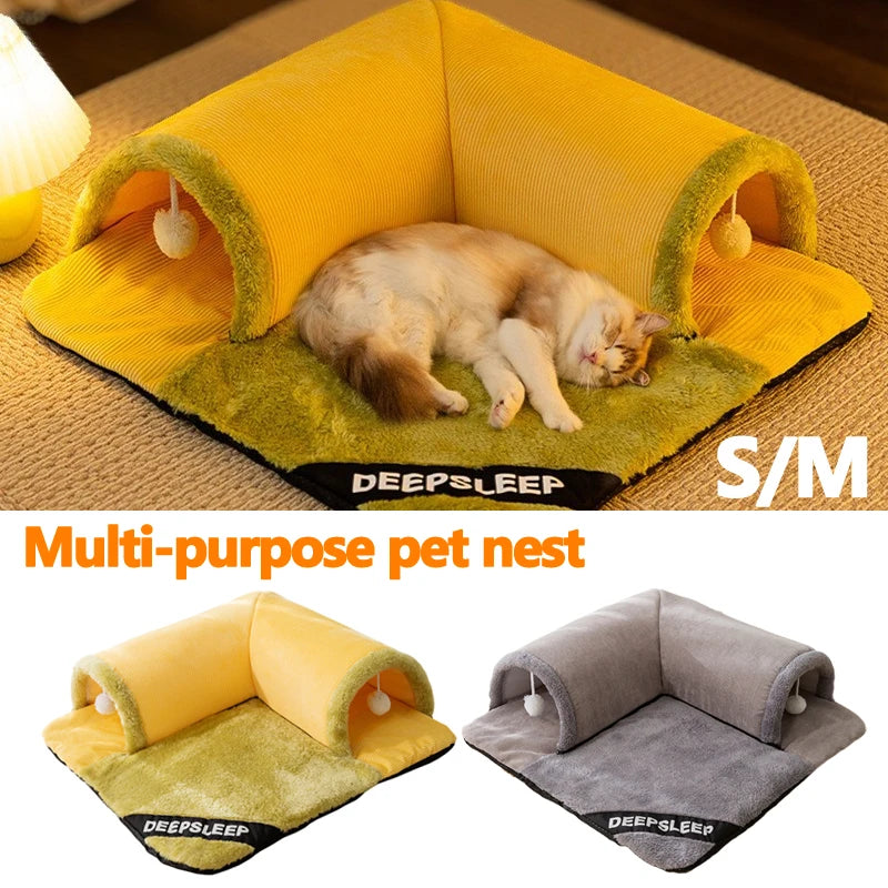 Plush Detachable and Washable Cat Pet Sleeping Tunnel Toy Bed
