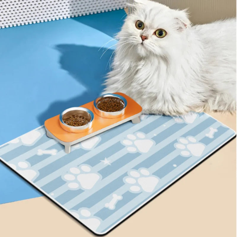 Eco-Friendly Absorbent Cute Food and Water Bowl Placemat No Stains Pet Feeding Mat