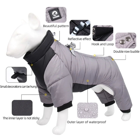 Eco-Friendly Cool Winter Waterproof Warm Thicken Jacket With D Ring Coats Jumpsuit Pet Clothing