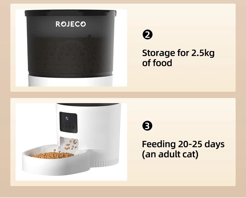 Φιλικό προς το περιβάλλον Rojeco 3L Automatic With Carmen Smart Food Dispenser Επαναφορτιζόμενος τροφοδότης Wi-Fi