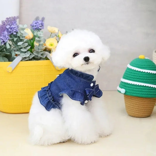 Eco-Friendly Summer Harness Denim Vest Jean Skirt Dresses Costumes Pet Clothing