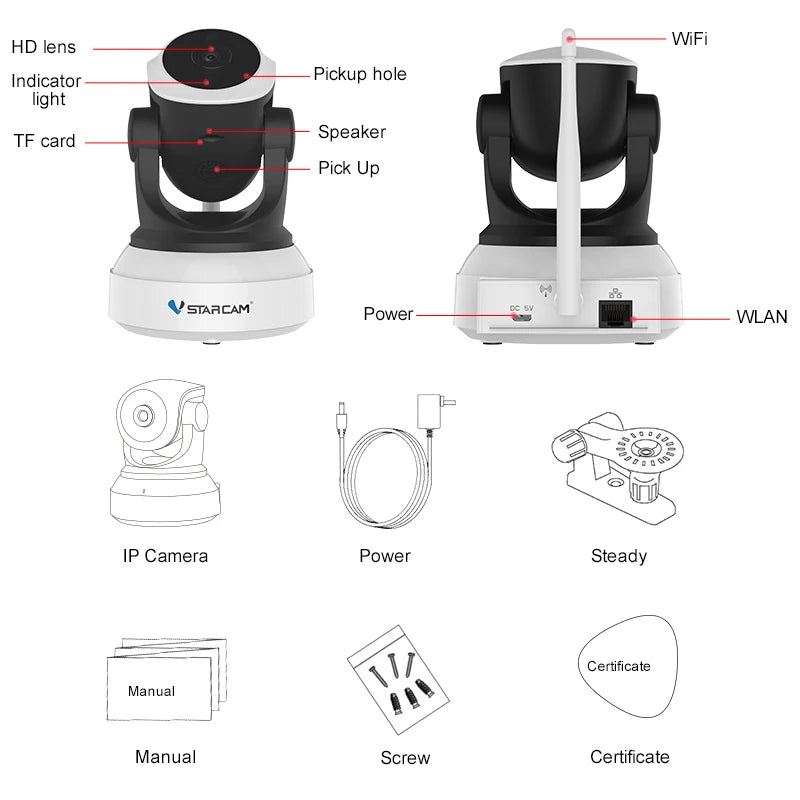 ידידותית לסביבה Vstarcam 1080P Wi-Fi IP מצלמת אבטחה 2MP מעקב אוטומטי פנימי HD ראיית לילה מצלמת מעקב אודיו דו כיוונית לחיות מחמד