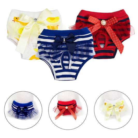 Eco-Friendly Washable Diaper Sanitary Pants Bow Tie Decor Cotton Physiological Menstruation Underwear Pet Clothing