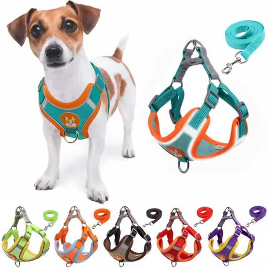 Eco-Friendly Reflective Vest Adjustable Outdoor Walking Dog Harness & Leash Set