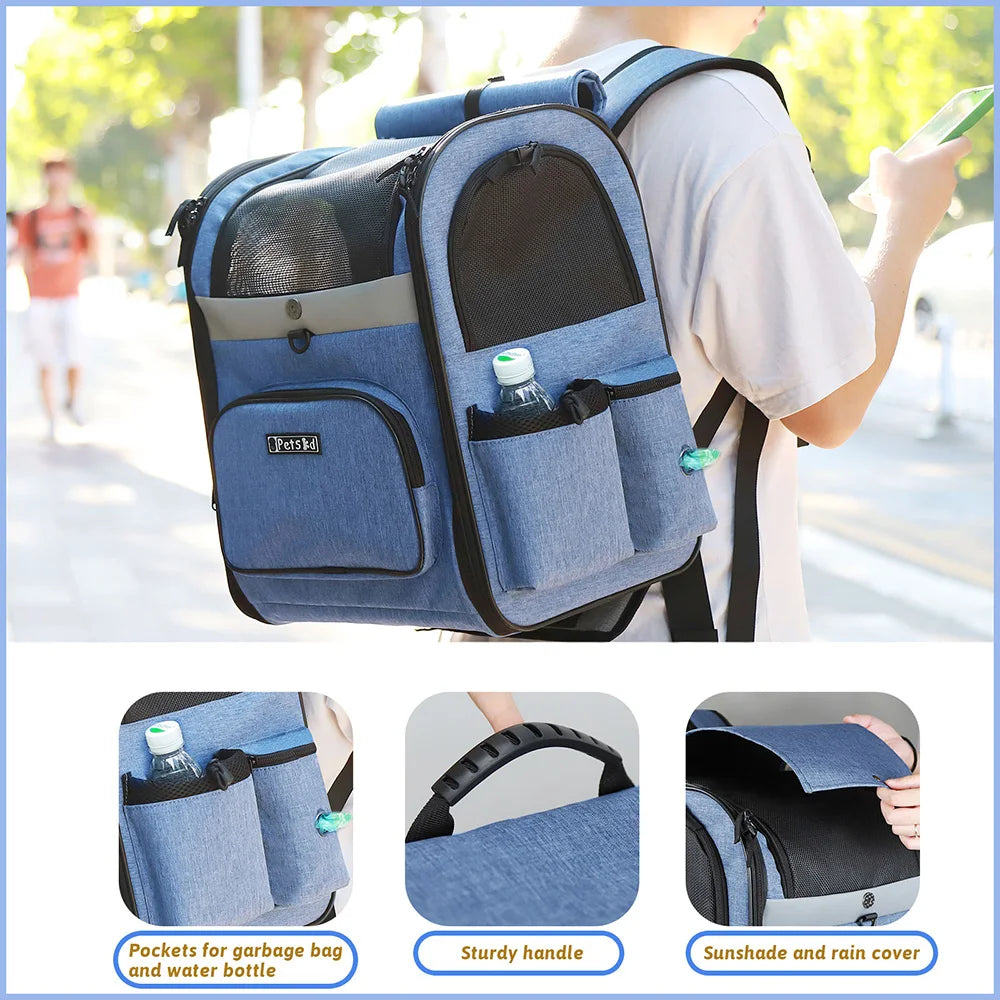 Eco-Friendly Double Shoulder Backpack Sturdy Frame Breathable Foldable Travel Set Pet Carrier