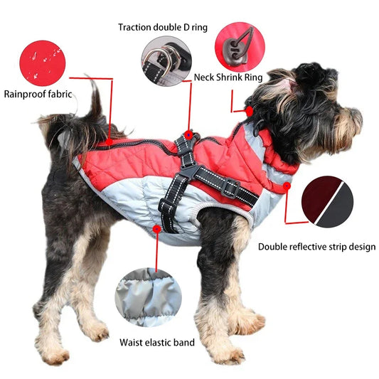 Eco-Friendly Winter Thicken Dog Jacket Warm With Harness Waterproof Coat Pet Clothing