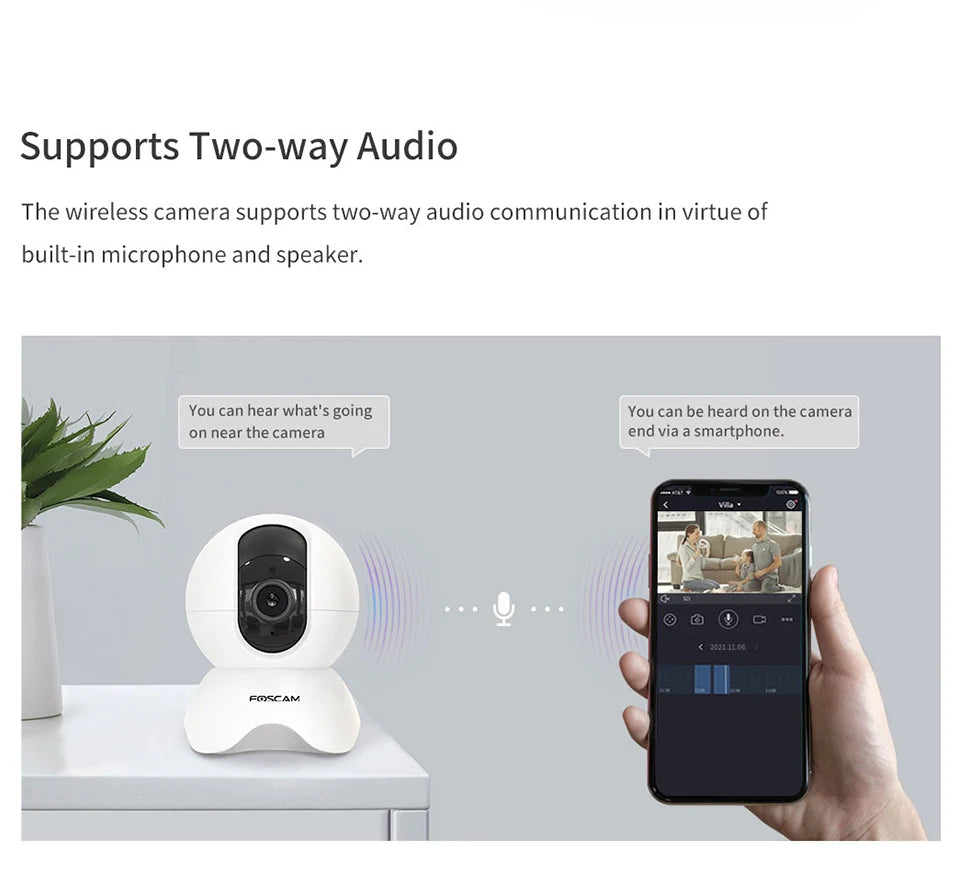 Miljøvenlig Foscam 5 MP Wi-Fi 2,4 GHz indendørs skærm 360° Pan Tilt To-vejs lyd Hjemmesikkerhedsovervågning kæledyrskamera